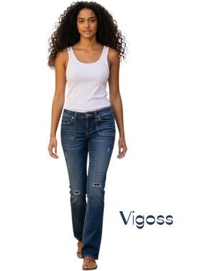Vigoss Low Rise Factory Distressed Bootcut Blue Jeans Size 5